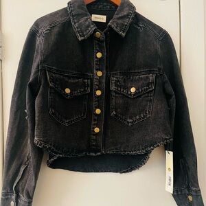 Mono B Charcoal Cropped Jacket with Gold Accents